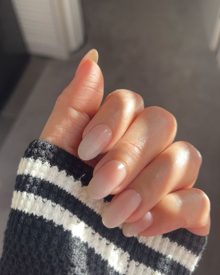 Soft pink-to-white ombré almond nails